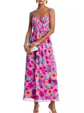 AQUA Bloomingdale's Pleated Tiered Floral Maxi Dress Purple Multi XXL NWT $118